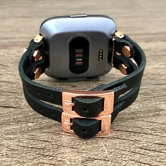 Fitbit Versa 2 Black Leather Double Strap Band main image 6